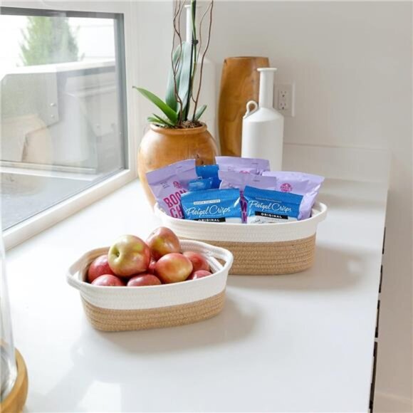 Cozy 5-Piece Rectangle Storage Basket Set- Natural Cotton Rope Woven - Picture 3 of 7